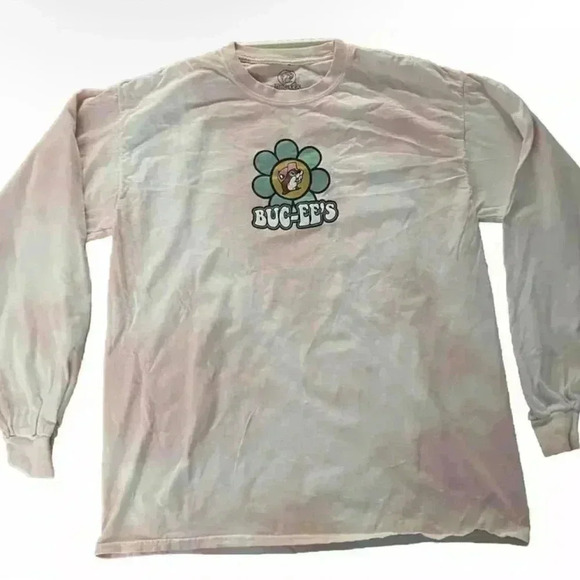 Rare Vintage Buc-ee’s Be Kind Flower Pink Tie-Dye Long Sleeve Tee Size Large - Picture 2 of 5